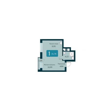 Планировка 1-комн 31,76 - 32,35 м²