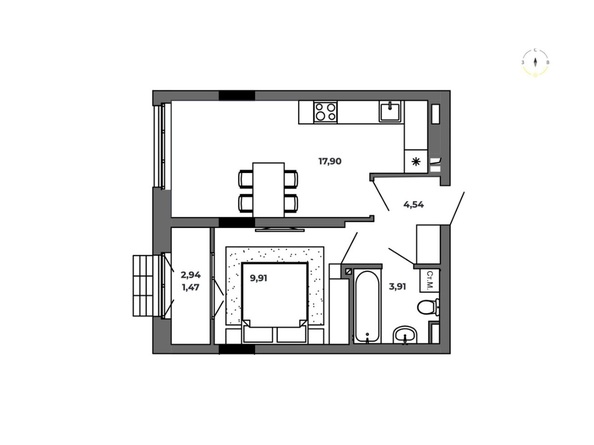 Планировка 1-комн 37,73 м²