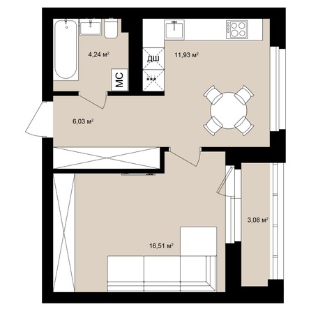 Планировка Студия 41,1 - 41,19 м²