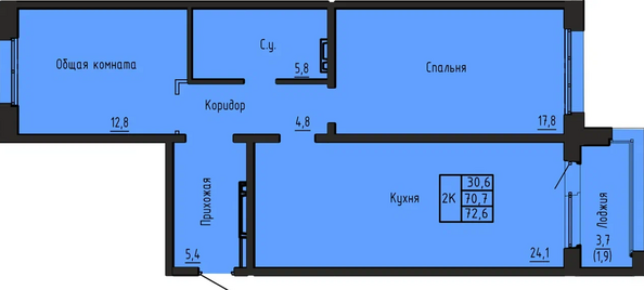 Планировка 2-комн 72,6 м²