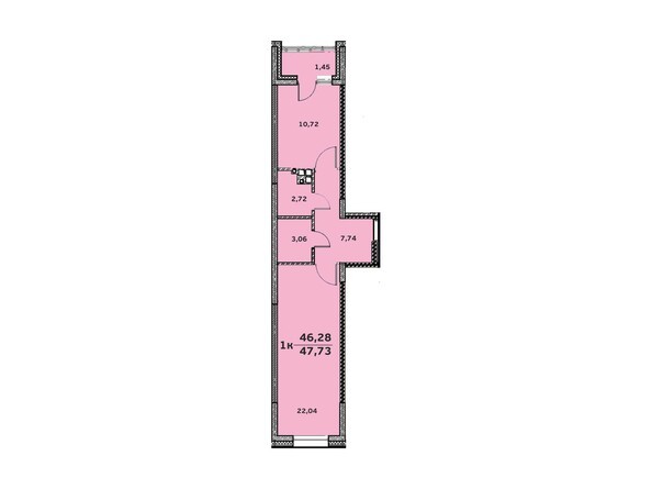 Планировка 1-комнатной квартиры 47,64 кв.м