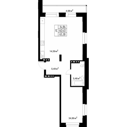 Планировка Студия 62 м²