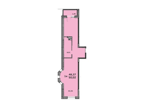 Планировка 1-комнатной квартиры 48,45 кв.м