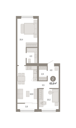 Планировка 2-комн 65,57 м²