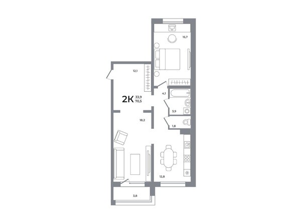 Планировка 2-комн 70,5, 71,6 м²