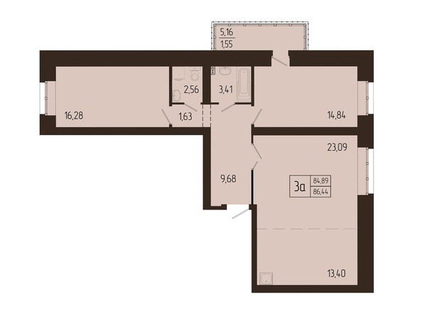 Планировка трехкомнатной квартиры 86,44 кв.м
