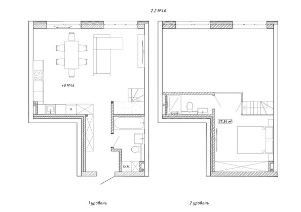 Планировка 2-комн 59,7 м²