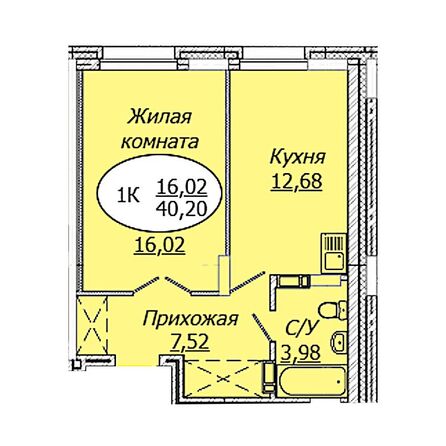 Планировка 1-комн 40,2 м²