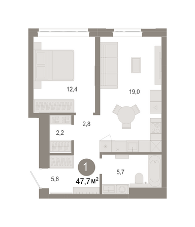 Планировка 1-комн 47,65, 47,67 м²