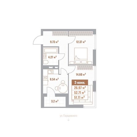 Планировка 2-комн 51,11 м²