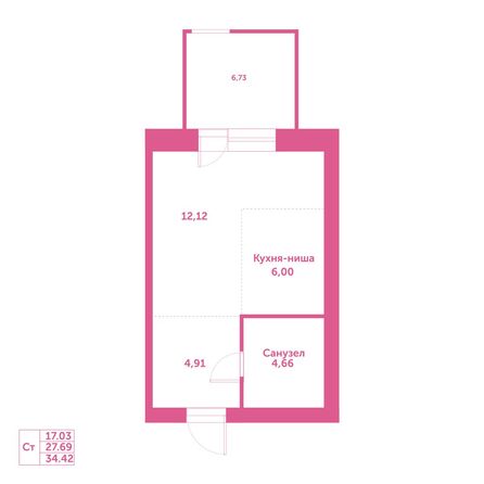 Планировка Студия 34,42 м²