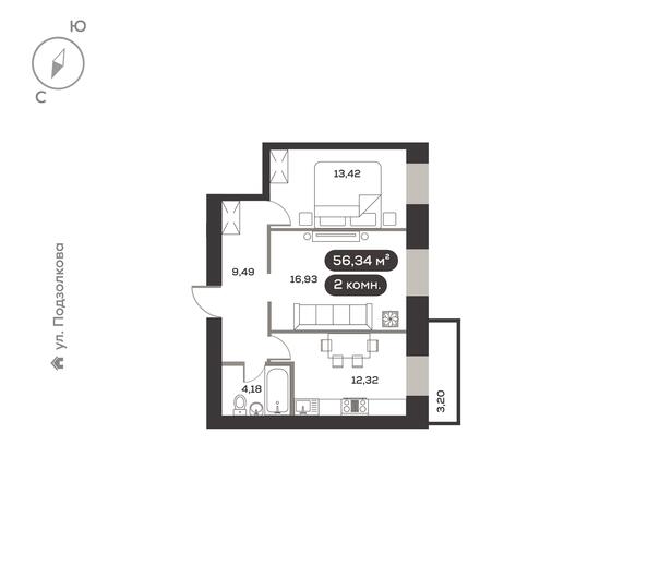 Планировка 2-комн 56,34 м²