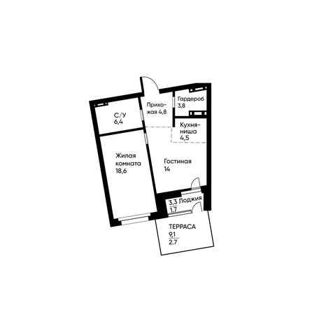 Планировка 2-комн 55,6 м²