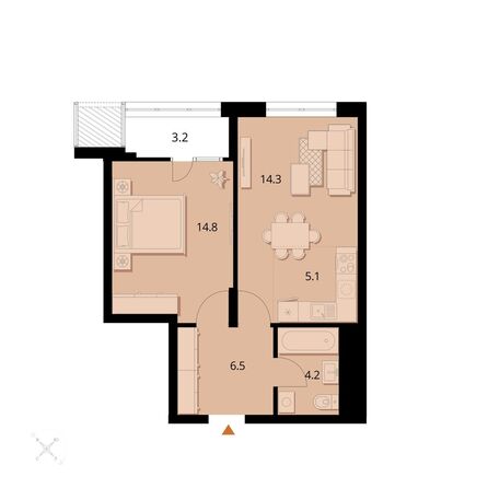 Планировка 2-комн 48,11 м²
