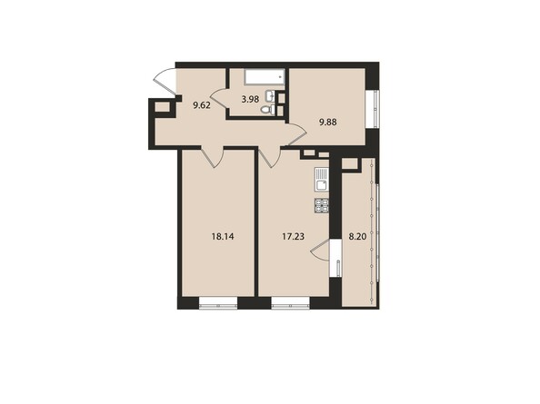 Планировка двухкомнатной квартиры 67,1 кв.м