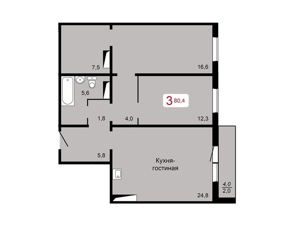 3-комнатная 80,4 кв.м
