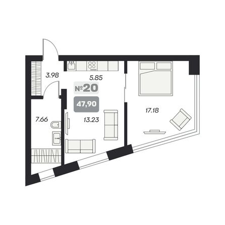 Планировка 2-комн 47,9 м²