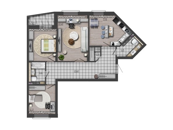 Планировка трехкомнатной квартиры 104,57 кв.м