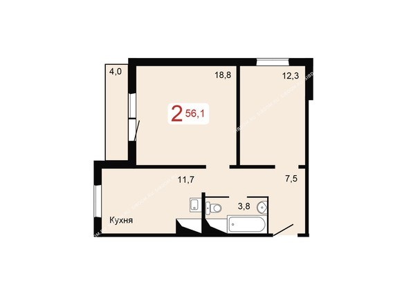 Планировка двухкомнатной квартиры 56,1 кв.м
