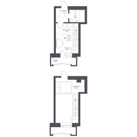 Планировка 2-комн 34,94 м²