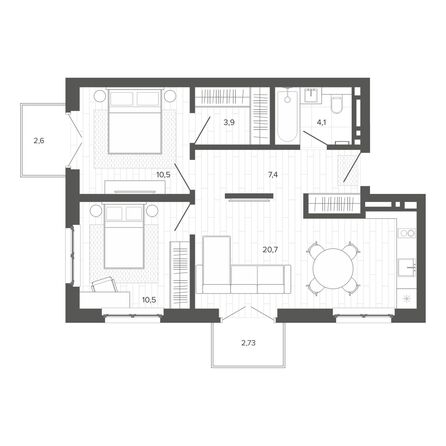 Планировка 3-комн 62,11 м²