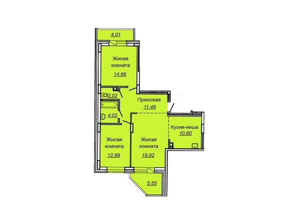 Планировка 3-комнатной квартиры 80,48 кв.м