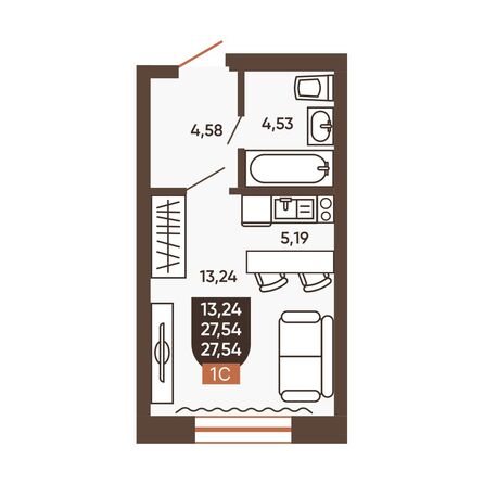 Планировка Студия 27,54 м²