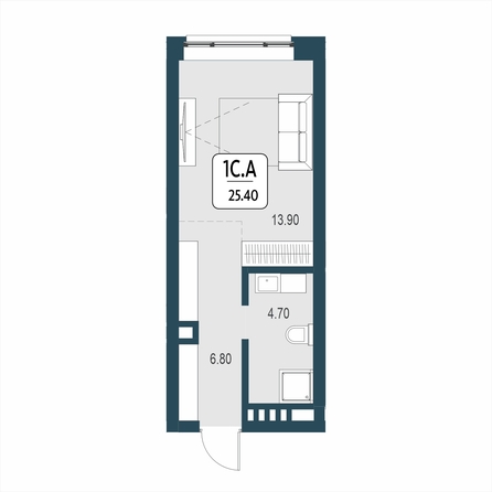 Планировка Студия 25,3, 25,4 м²