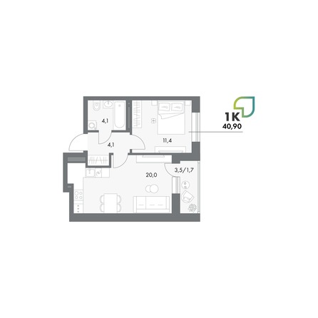 Планировка Студия 40,9 м²
