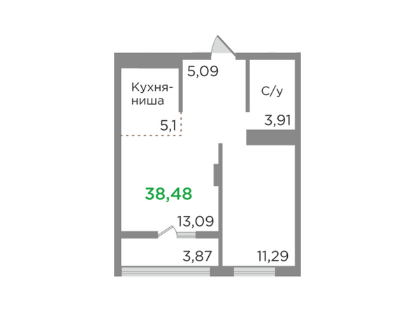 Планировка двухкомнатной квартиры 38,48 кв.м