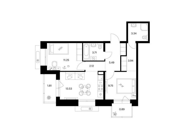 Планировка 2-комн 55,83 м²
