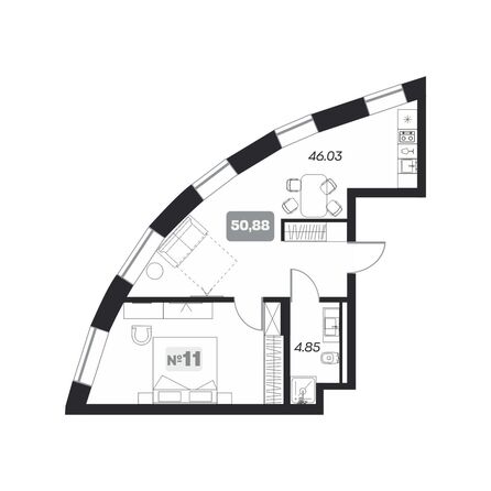 Планировка Студия 50,88 м²