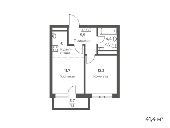 Планировка 2-комн 41,4 м²