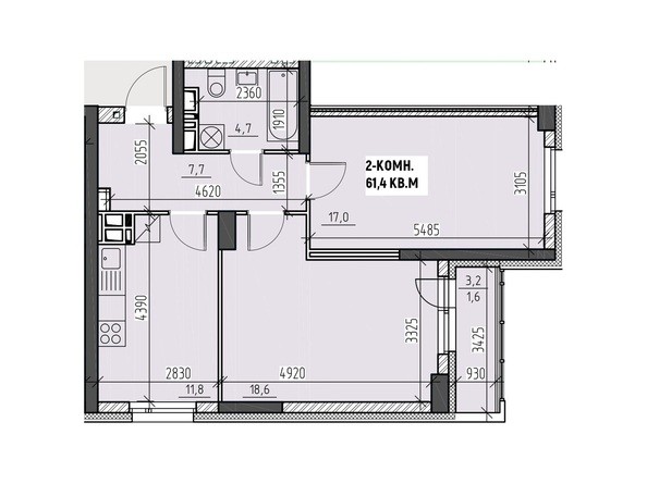 Планировка двухкомнатной квартиры 61,4 кв.м