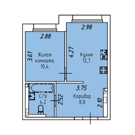 Планировка 1-комн 36,1 м²