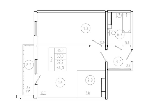 Планировка 2-комн 52,2 м²