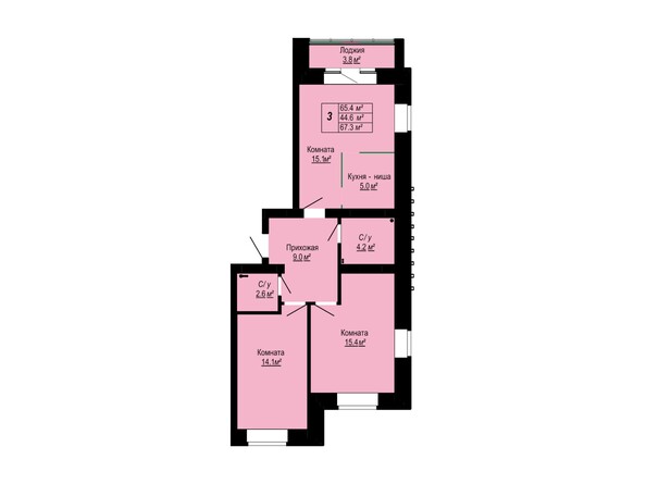 Планировка 3-комн 67,3 м²