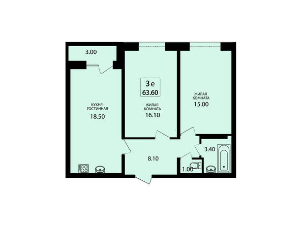 Планировка трехкомнатной квартиры 63,6 кв.м