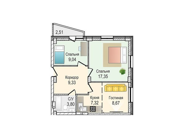 3-комнатная 55,51 кв.м