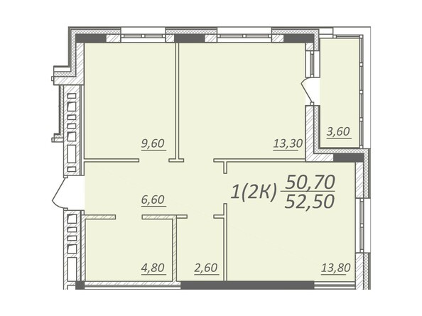 Планировка 2-комнатной квартиры 52,5 кв.м