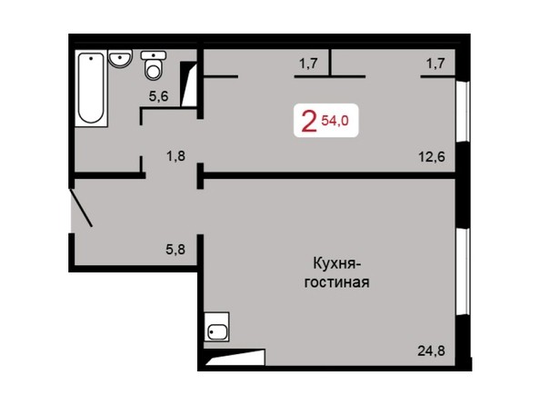 2-комнатная 54 кв.м