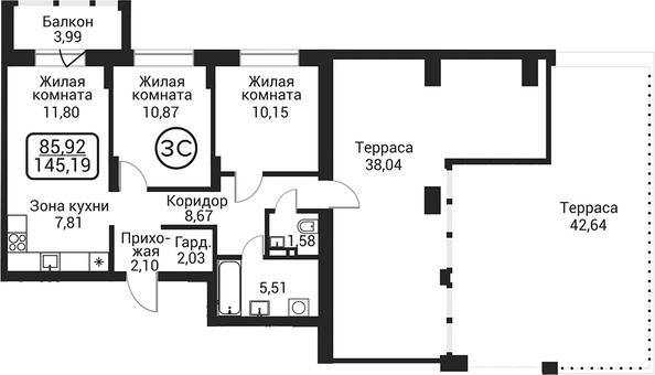Планировка 2-комн 60,52 м²