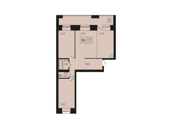 Планировка трехкомнатной квартиры 77,18 кв.м 