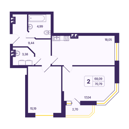 Планировка 2-комн 70,52, 70,79 м²