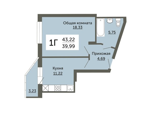 Планировка однокомнатной квартиры 39,99 кв.м