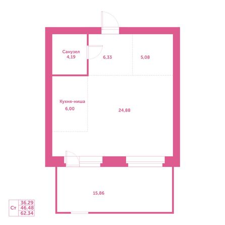 Планировка Студия 62,34 м²