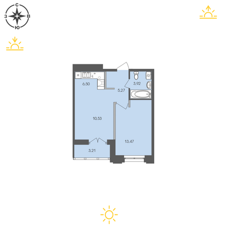 Планировка 1-комн 42,81, 42,9 м²