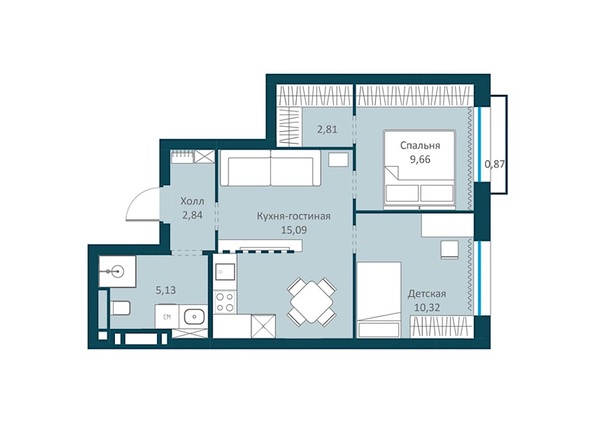 Планировка 1-комн 45,85, 45,98 м²