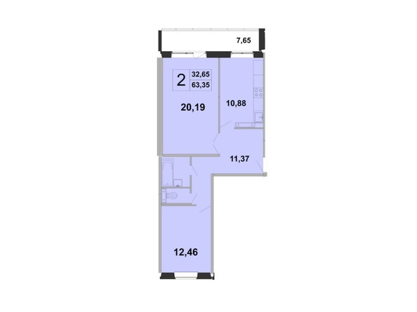 Планировка двухкомнатной квартиры 63,35 кв.м