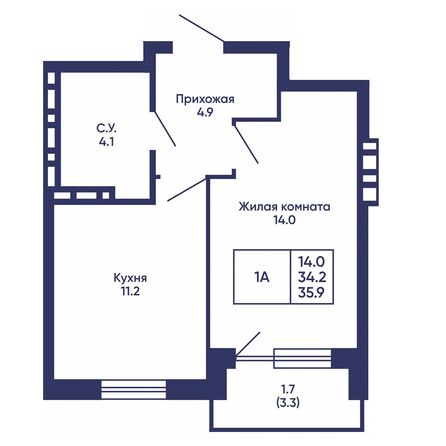 Планировка 1-комн 35,9 м²